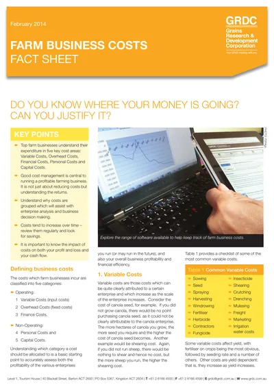 Farm Business Costs fact sheet cover